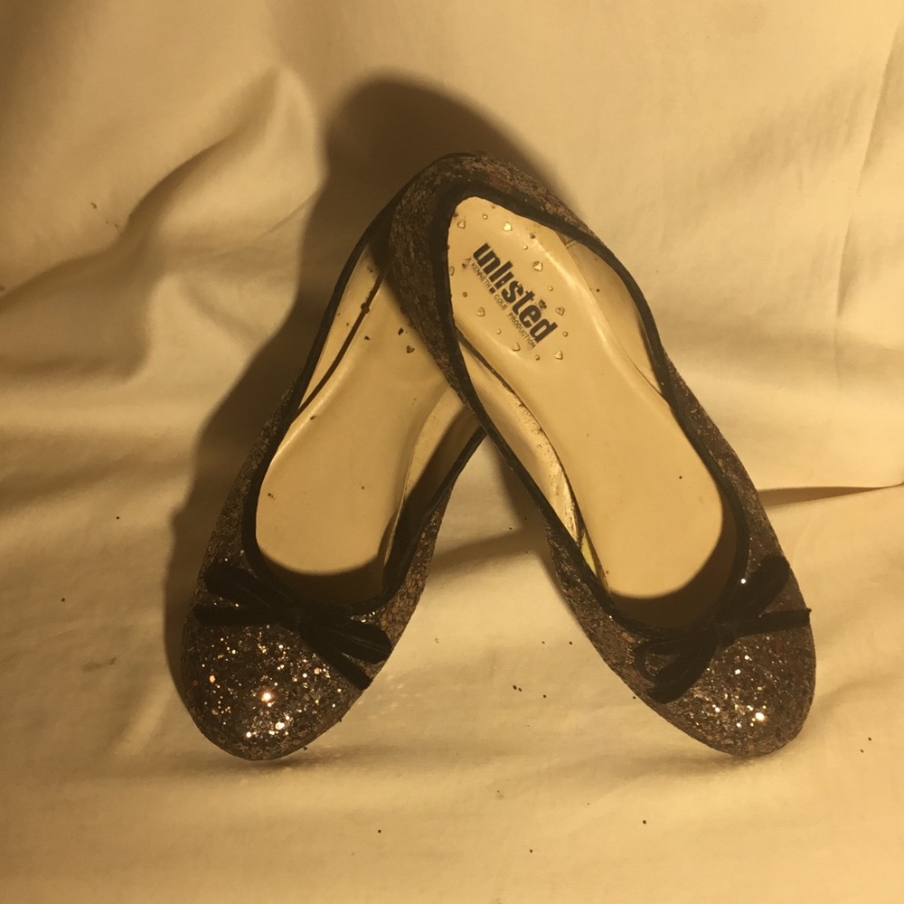 Unlisted Bronze Glitter Ballet Flats with Bow Accent